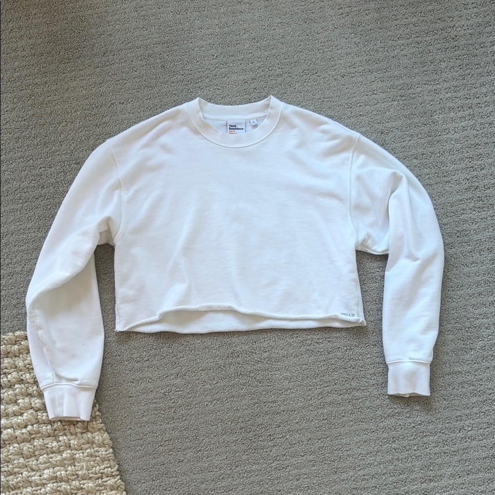 Aritzia TNA Sweatfleece Terry Fleece White Mid Length Crewneck
